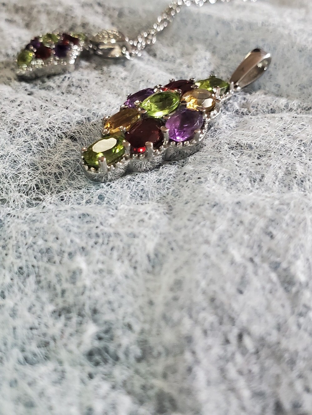 MultiGemstone Stainless Steel Pendant- Peridot, Amethyst, Citrine, Garnet 3.5ctw - Picture 3 of 6